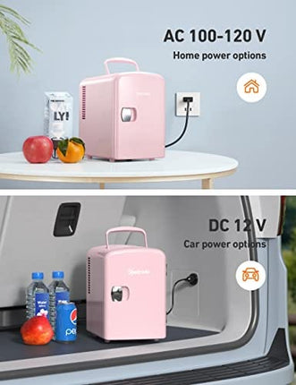 AstroAI Mini Fridge, 4 Liter/6 Can AC/DC Portable Thermoelectric Cooler and Warmer Refrigerators for Skincare, Beverage, Food, Home, Office and Car, ETL Listed (Pink)