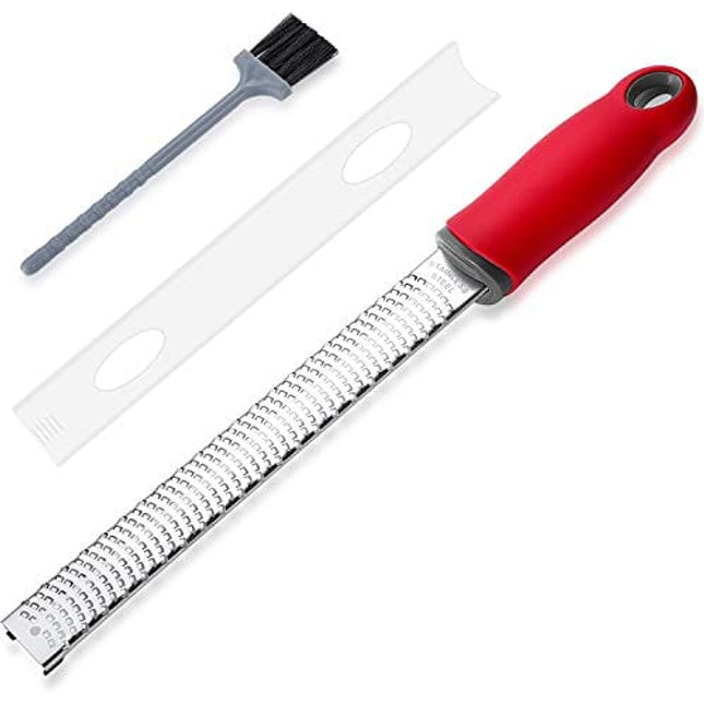 Cheese Grater, Lemon Zester, Handheld Fine Zesters Graters with Upgrade Blades, Chocolate, Parmesan, Coconut, Citrus, Lime, Fruit Zest, Stainless Kitchen Tools and Gadgets, Dishwasher Safe (Red)