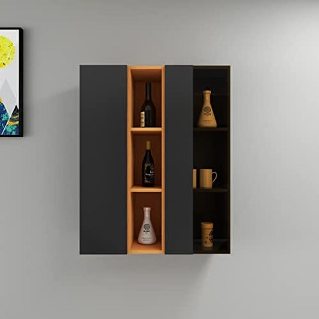 AVZEAR Wall Mounted Wine Rack with Glass Door, Bathroom Wall Cabinet Large Capacity Wall Mounted Bathroom Cabinet, Kitchen Medicine Cabinet with 2 Door (Black)