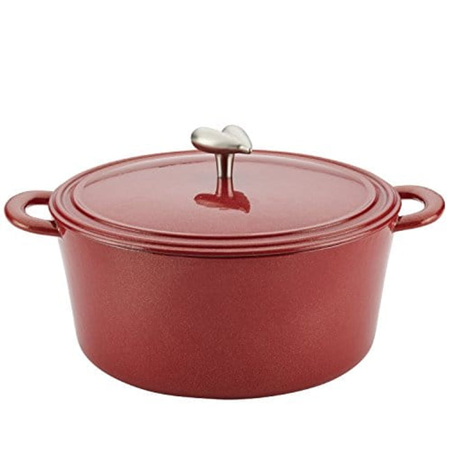 Ayesha Curry Cast Iron Enamel Casserole Dish/ Casserole Pan / Dutch Oven with Lid - 6 Quart, Sienna Red