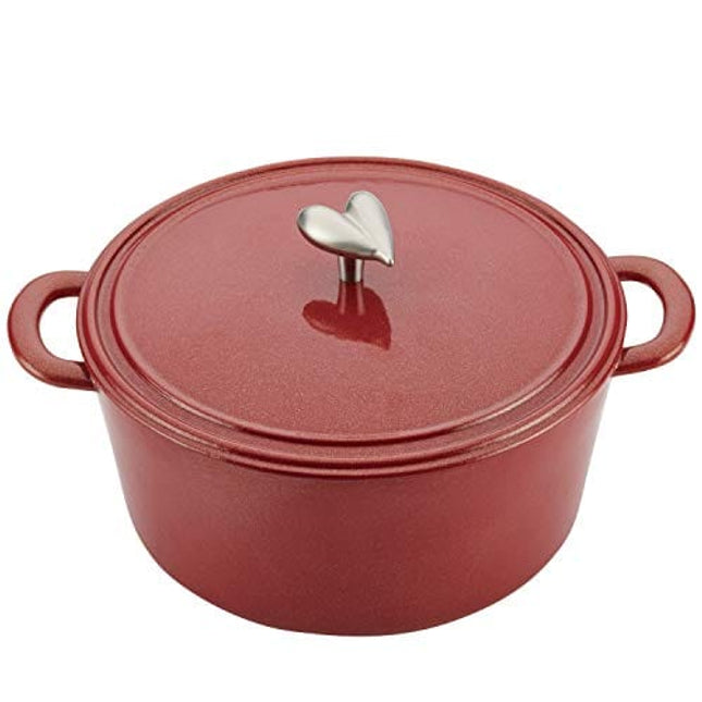 Ayesha Curry Cast Iron Enamel Casserole Dish/ Casserole Pan / Dutch Oven with Lid - 6 Quart, Sienna Red