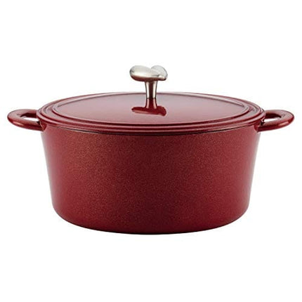 Ayesha Curry Cast Iron Enamel Casserole Dish/ Casserole Pan / Dutch Oven with Lid - 6 Quart, Sienna Red
