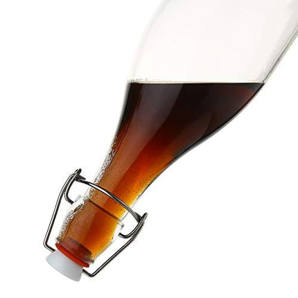 Flip Top Glass Bottle [1 Liter / 33 fl. oz.] [Pack of 4] – Swing Top Brewing Bottle with Stopper for Beverages, Oil, Vinegar, Kombucha, Beer, Water, Soda, Kefir – Airtight Lid & Leak Proof Cap – Clear