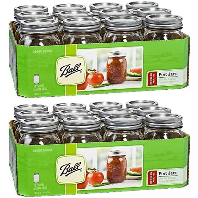 Ball Regular Mouth Pint 16-oz Mason Jar with Lids and Bands (Pack of 24)