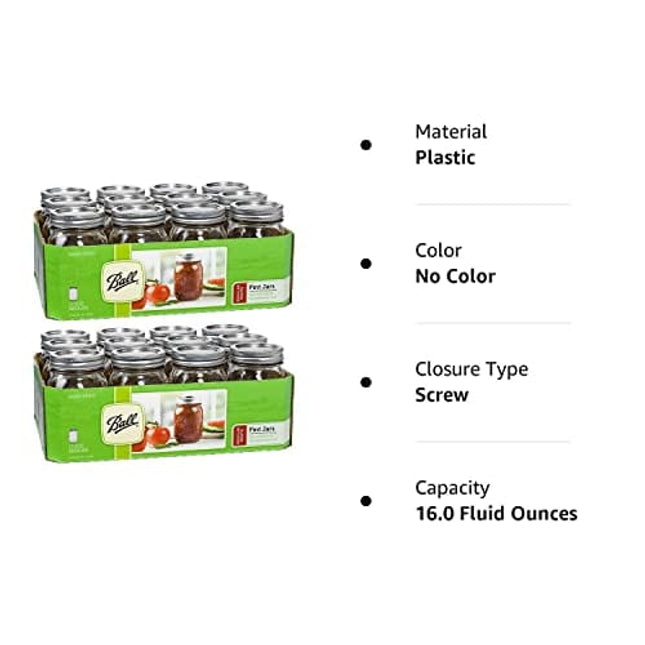 Ball Regular Mouth Pint 16-oz Mason Jar with Lids and Bands (Pack of 24)