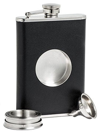 Shot Flask - Stainless Steel 8 oz Hip Flask, Built-in Collapsible 2 Oz. Shot Glass & Flask Funnel - BarMe Brand