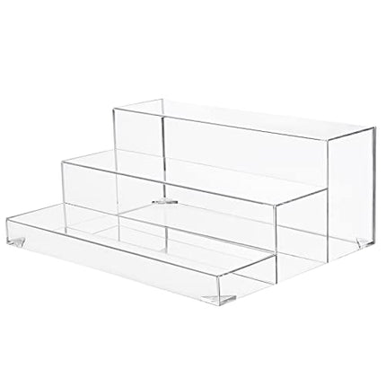 BARsics 3-Tiers Assembled Back Bar Bottle Rack Display, Clear Acrylic Stand Riser 16x6.5x12.5 inches