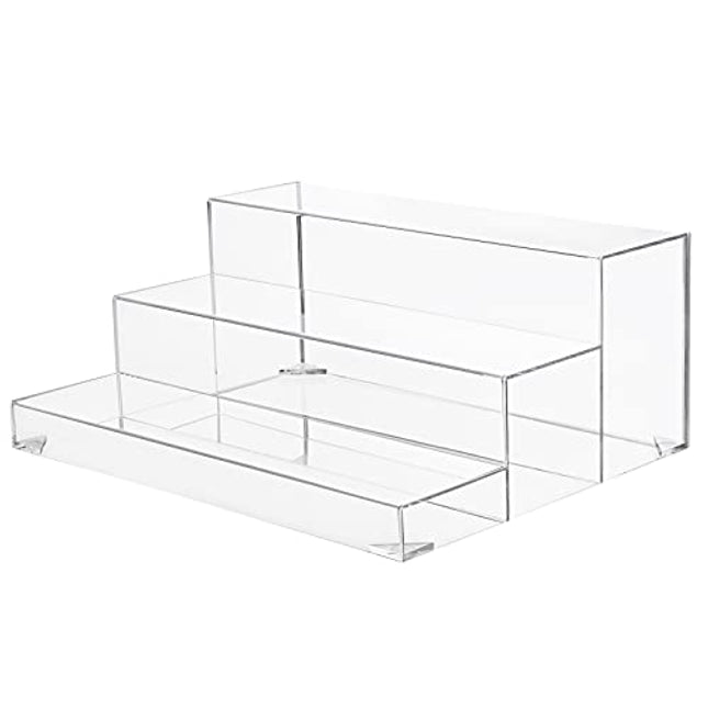 BARsics 3-Tiers Assembled Back Bar Bottle Rack Display, Clear Acrylic Stand Riser 16x6.5x12.5 inches