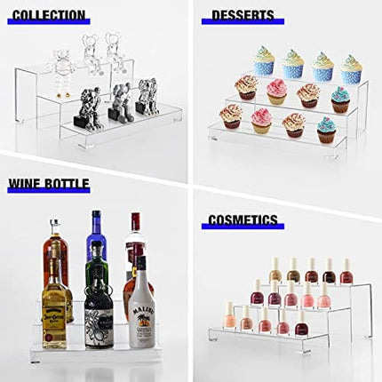 BARsics 3-Tiers Assembled Back Bar Bottle Rack Display, Clear Acrylic Stand Riser 16x6.5x12.5 inches