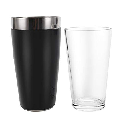 Boston Cocktail Shaker, 16 fl oz Glass and 26 fl oz Stainless Steel with Rubber Sleeve