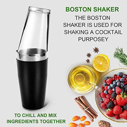 Boston Cocktail Shaker, 16 fl oz Glass and 26 fl oz Stainless Steel with Rubber Sleeve