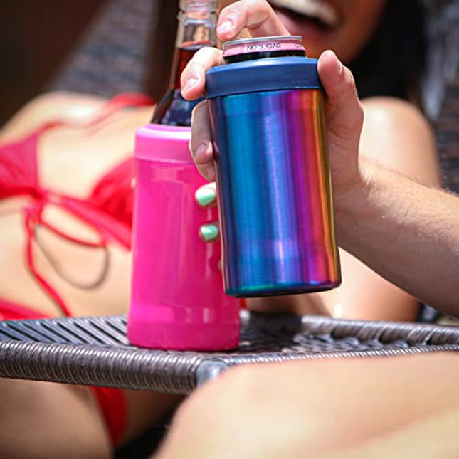 Grill Rescue Insulated Can Holder – Vacuum-Sealed Stainless Steel – Beer Bottle Insulator for Cold Beverages – Thermos Beer Cooler Suited for Any Size Drink - One Size Fits All (Matte Turquoise)