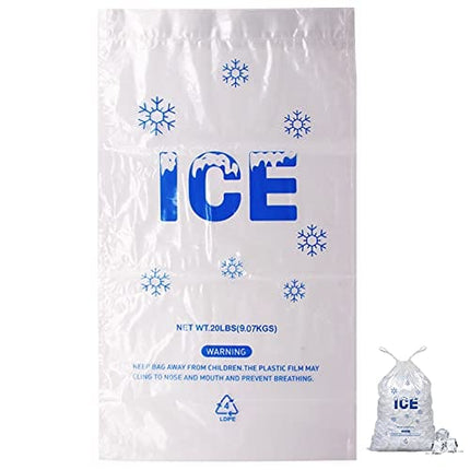 Belinlen 100 PACK 20 lb. Plastic Drawstring Ice Bags 14 x 28 Inch Heavy-Duty Plastic Ice Bags with Plastic Draw String (2.8mil Thickness)