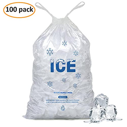 Belinlen 100 PACK 20 lb. Plastic Drawstring Ice Bags 14 x 28 Inch Heavy-Duty Plastic Ice Bags with Plastic Draw String (2.8mil Thickness)
