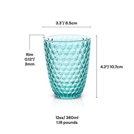 BELLAFORTE Shatterproof Tritan Plastic Short Tumbler, Set of 4, 12 oz - Laguna Beach Drinking Glasses - Unbreakable Glasses for Indoor and Outdoor Use - BPA Free - Blue