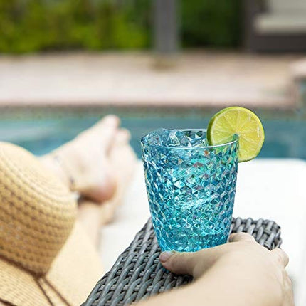 BELLAFORTE Shatterproof Tritan Plastic Short Tumbler, Set of 4, 12 oz - Laguna Beach Drinking Glasses - Unbreakable Glasses for Indoor and Outdoor Use - BPA Free - Blue