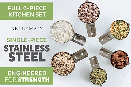 Bellemain One Piece Stainless Steel - Nesting measuring cups for Kitchen  for Bakers , Dry - Ml & Oz measuring cup for Liquid, Metal, Set of 6