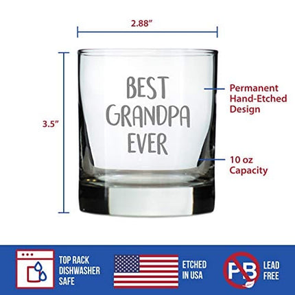 Best Grandpa Ever - Whiskey Rocks Glass - Fun Gift for Grandfathers - Cute Engraved Glasses for Grandparents - 10.25 oz