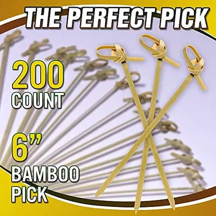 200PCS Bamboo Cocktail Picks 6 Inch, Handmade Sticks Cocktail Skewers, Cocktail Picks Fruit Toothpick for Appetizers, Fancy Toothpicks for Events and Parties
