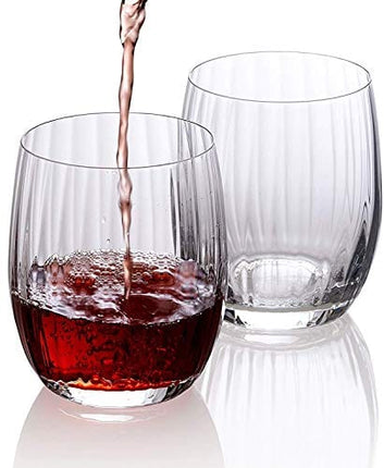 Wine Glasses Set of 6 - Pure Crystal Stemless Wine Glasses - Waterfall Edition - 12 Ounces