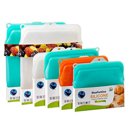 BluePerlOne 2-XL 100% Silicone Storage Zipper Bags (Food Grade, Reusable, BPA Free, Leak Proof, Dish Washer Safe) for Microwave, Oven, Fridge, Freezer & Sous Vide. (Two-1/2 Gal / 8 cups Bags)