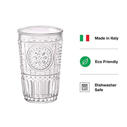 Bormioli Rocco Romantic Water Glass [Set Of 4] | 10.25 oz Premium Glass Set For Refreshments, Soda & Beverages | Italian Quality Glassware, Perfect For Dinner Parties, Bars & Restaurants