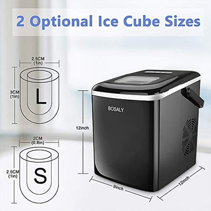 BOSALY Ice Maker Machine, 26lbs 24h Ice Cube Maker, Electric Ice Maker Portable with Ice Scoop and Basket, Perfect for Home/Kitchen/Office/Bar, Black