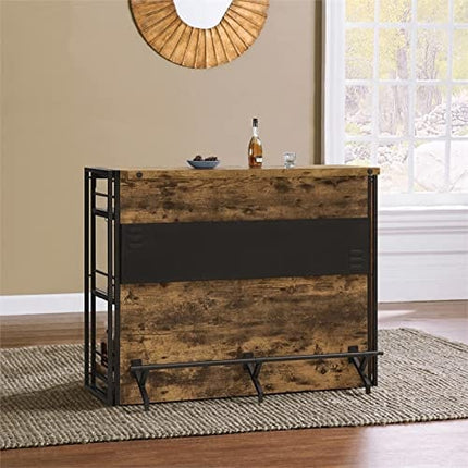 BOWERY HILL Industrial Style Home Bar Counter Unit with Stemware Rack in Antique Nutmeg