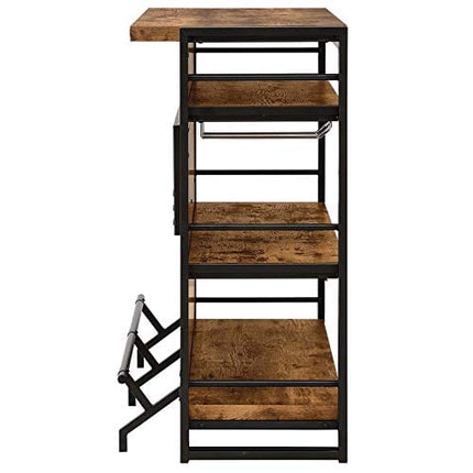 BOWERY HILL Industrial Style Home Bar Counter Unit with Stemware Rack in Antique Nutmeg