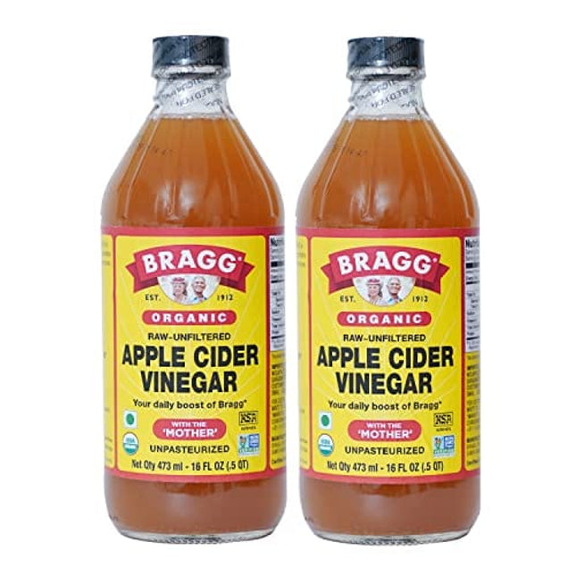 Bragg Organic Apple Cider Vinegar With the Mother– USDA Certified Organic – Raw, Unfiltered All Natural Ingredients, 16 ounce, 2 Pack