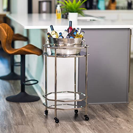 BREKX Hammered Stainless-Steel Beverage Tub, Double-Walled Insulated Anchored Drink Tub & Ice Bucket with Double Hinged Handles, Drink Chiller for Parties, 12 Quarts