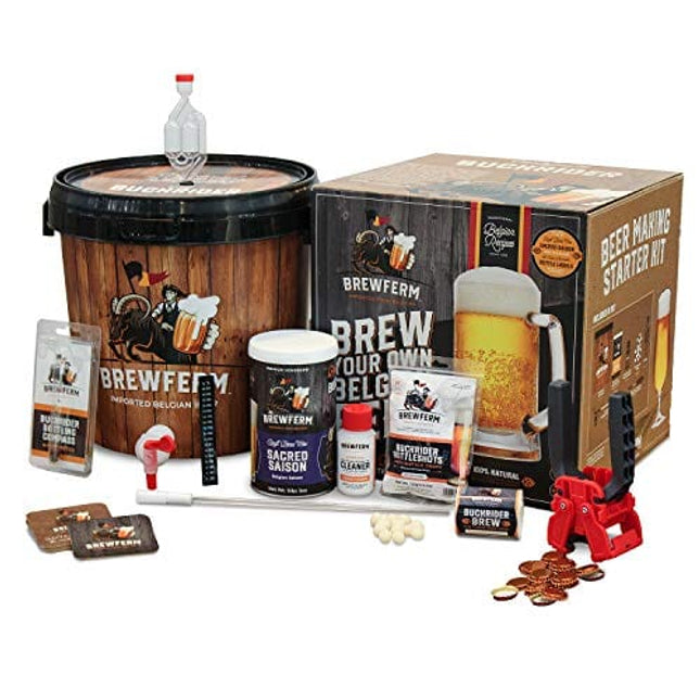 Brewferm Buckrider Belgian Homebrewing Premium Deluxe Brew Kit - Sacred Saison Premium Deluxe Craft Brew Mix - No Boil - Makes 15 Liters/ 4 gallons