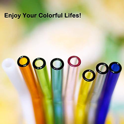 Brilife Reusable Glass Straws Set, Multiple Colored Borosilicate Glass Healthy Eco Friendly Drinking Straws, 8.5"x8mm, Pack of 8 with 2 Cleaning Brushes (Multiple Color)