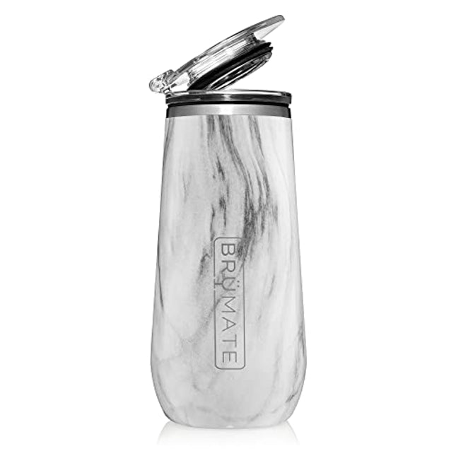 BrüMate 12oz Insulated Champagne Flute With Flip-Top Lid - Made With Vacuum Insulated Stainless Steel (Carrara)