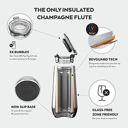 BrüMate 12oz Insulated Champagne Flute With Flip-Top Lid - Made With Vacuum Insulated Stainless Steel (Carrara)