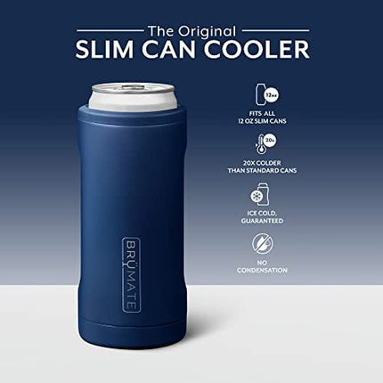 BrüMate Hopsulator Slim Can Cooler Insulated for 12oz Slim Cans | Skinny Can Coozie Insulated Stainless Steel Drink Holder for Hard Seltzer, Beer, Soda, and Energy Drinks (Matte Navy)