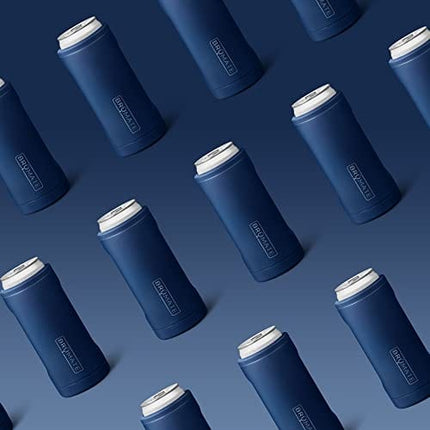 BrüMate Hopsulator Slim Can Cooler Insulated for 12oz Slim Cans | Skinny Can Coozie Insulated Stainless Steel Drink Holder for Hard Seltzer, Beer, Soda, and Energy Drinks (Matte Navy)