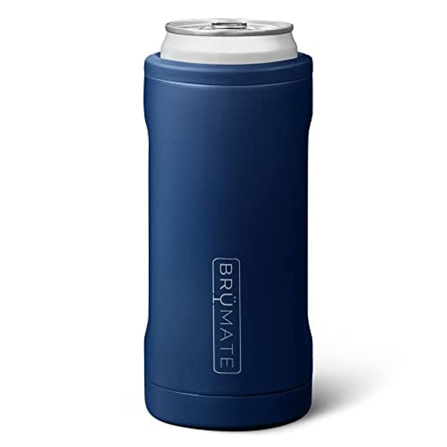 BrüMate Hopsulator Slim Can Cooler Insulated for 12oz Slim Cans | Skinny Can Coozie Insulated Stainless Steel Drink Holder for Hard Seltzer, Beer, Soda, and Energy Drinks (Matte Navy)