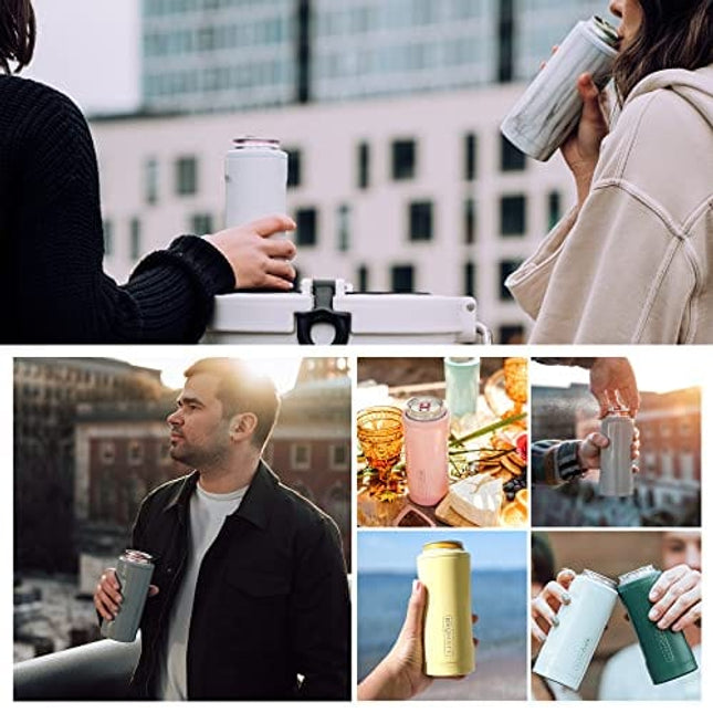 BrüMate Hopsulator Slim Can Cooler Insulated for 12oz Slim Cans | Skinny Can Coozie Insulated Stainless Steel Drink Holder for Hard Seltzer, Beer, Soda, and Energy Drinks (Matte Navy)