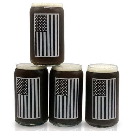 Brushes with Benefits Beer Glass Can Shaped Drinking Glasses Set Of 4 Libby 209 16oz USA American Flag Cool Birthday Present or Christmas Gift for Dad, Veterans Day, Kitchen, Home Bar, 4th of July!…