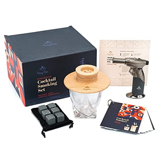Oak Cocktail Smoker Kit with Torch – Bourbon Smoker kit - Whiskey Smoker kit with Torch Glass, Drink Smoker for Whiskey, Smoked Old Fashioned Drink Smoker kit, Whiskey Gifts for Men and Dad