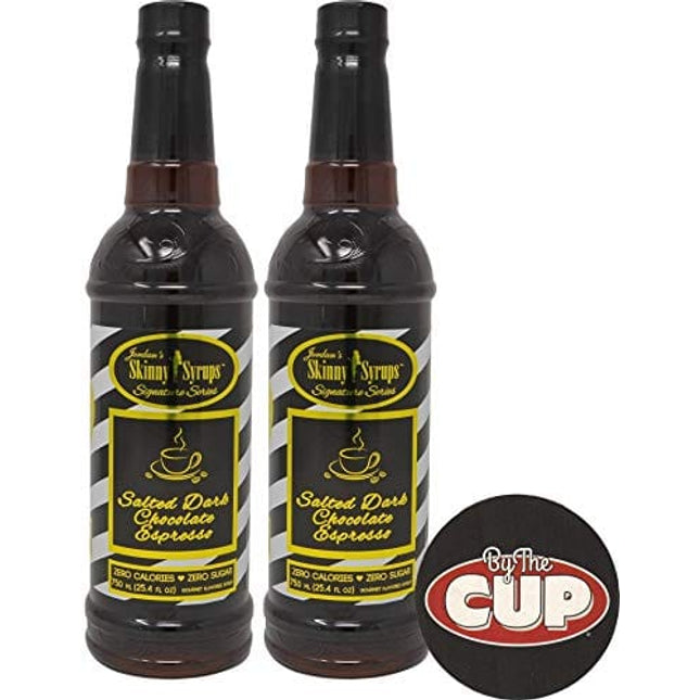 Jordan's Skinny Syrups Sugar Free Signature Series Salted Dark Chocolate Espresso 750 ml (Pack of 2) with By The Cup Coaster