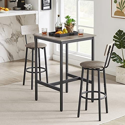 CALABASH 3-Piece Bar Table and Chairs Set for Small Space, Bar Set with Square Table and PU Stools, Coffee Table Set for 2,Breakfast Table with Footrest and for Home & Kitchen Dining Room(Grey)