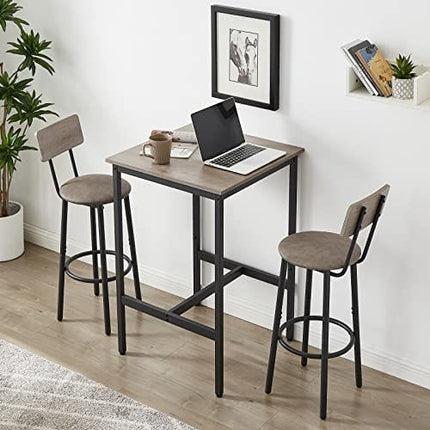 CALABASH 3-Piece Bar Table and Chairs Set for Small Space, Bar Set with Square Table and PU Stools, Coffee Table Set for 2,Breakfast Table with Footrest and for Home & Kitchen Dining Room(Grey)