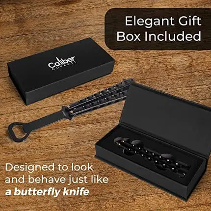 Caliber Gourmet Butterfly Knife Style Multitool Butterfly Bottle Opener and Beer Opener, Switchblade Knife, Camping, Hiking, Kitchen BBQ Grill, Flatware Utensil, Bartender, Black, Father's Day Gift