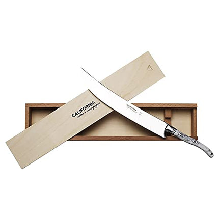 California Champagne Saber Company - Marble White - Handmade Sword Made in Laguiole French Style - Packaged in Elegant Pinewood Crate - Luxurious Champagne Knife Bottle Opener