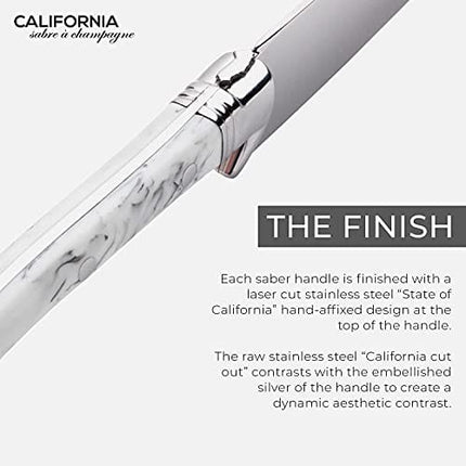 California Champagne Saber Company - Marble White - Handmade Sword Made in Laguiole French Style - Packaged in Elegant Pinewood Crate - Luxurious Champagne Knife Bottle Opener