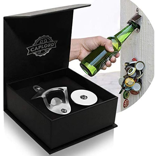 Beer Bottle Opener Wall Mounted with Magnetic Cap Catcher Wall Mount Bottle opener Magnet | Beer gifts for men | Father's day | Man cave decor accessories | Dad Birthday Gift