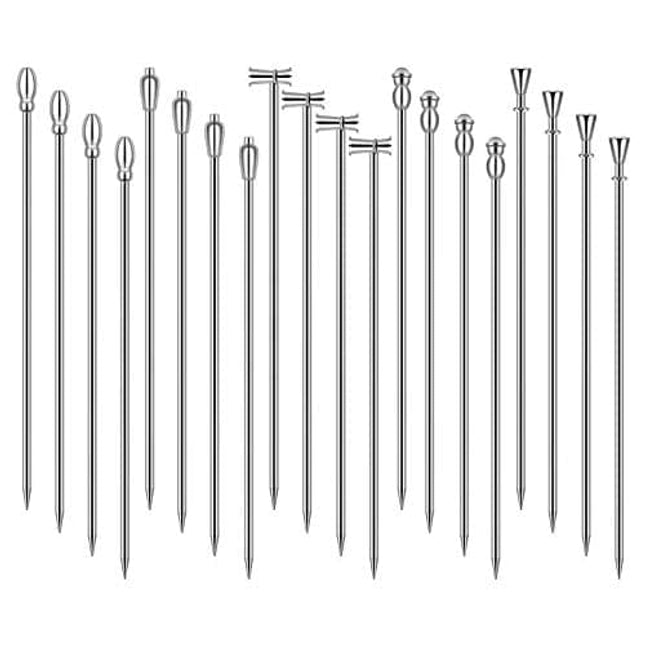Cocktail Picks Stick, 20Pcs Cocktail Toothpicks, Stainless Steel Martini Olive Picks for Bar Barbecue Fruit, Bloody Mary Drink Sticks