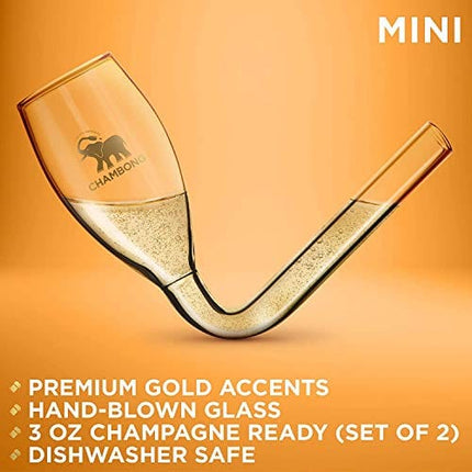 Chambong Champagne Shooter - Unique Gifts for Bachelorette Party Favors, Engagement Gifts & White Elephant Gifts - Champagne Bong Style Champagne Glasses - (Glass, Mini 3 oz. 2-Pc Set)